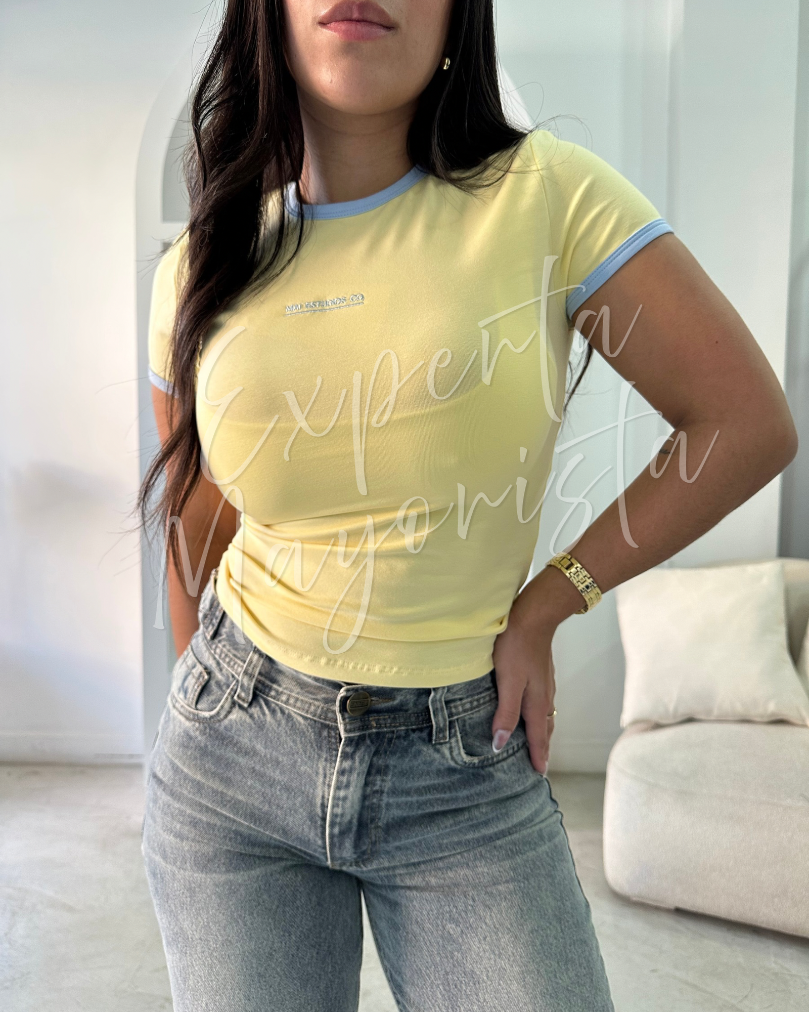 remera combinada con bordado