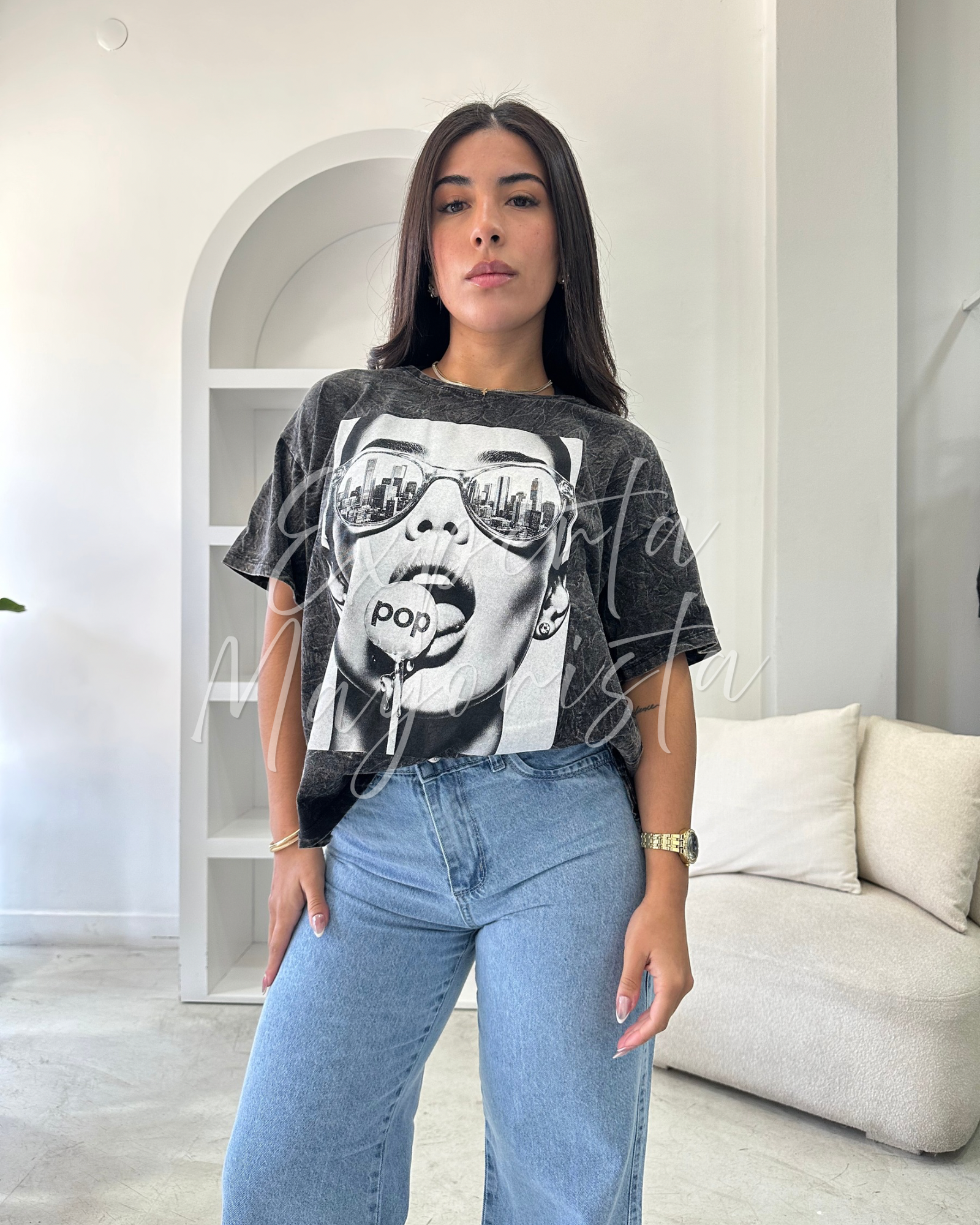 remera batik con estampado brillo