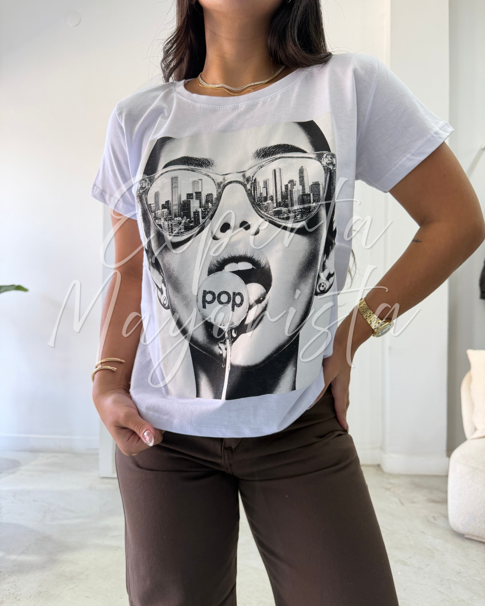 remera algodÓn con estamp & brillo